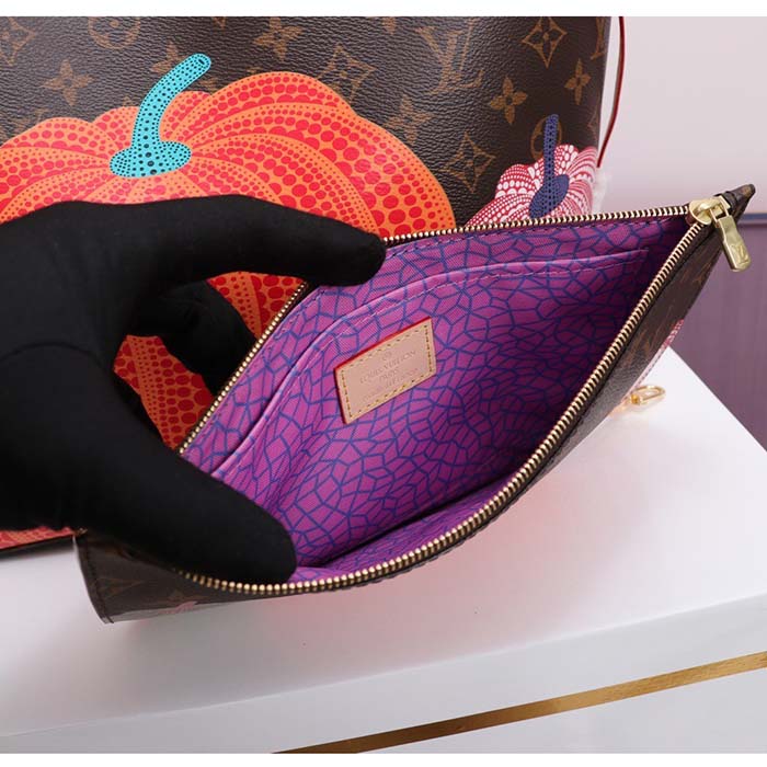 Louis Vuitton Unisex LV x YK Neverfull MM Monogram Coated Canvas Pumpkin Print
