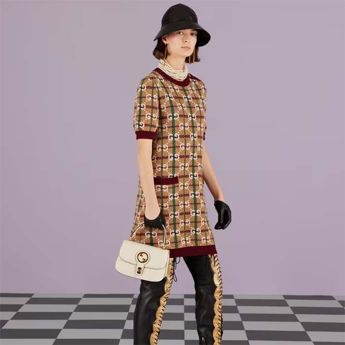 Gucci Women GG Blondie Top-Handle Bag White Leather Round Interlocking G