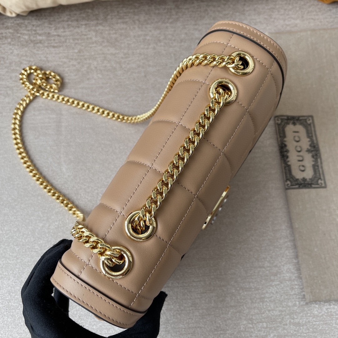 Gucci Women GG Deco Small Shoulder Bag Rose Beige Quilted Leather