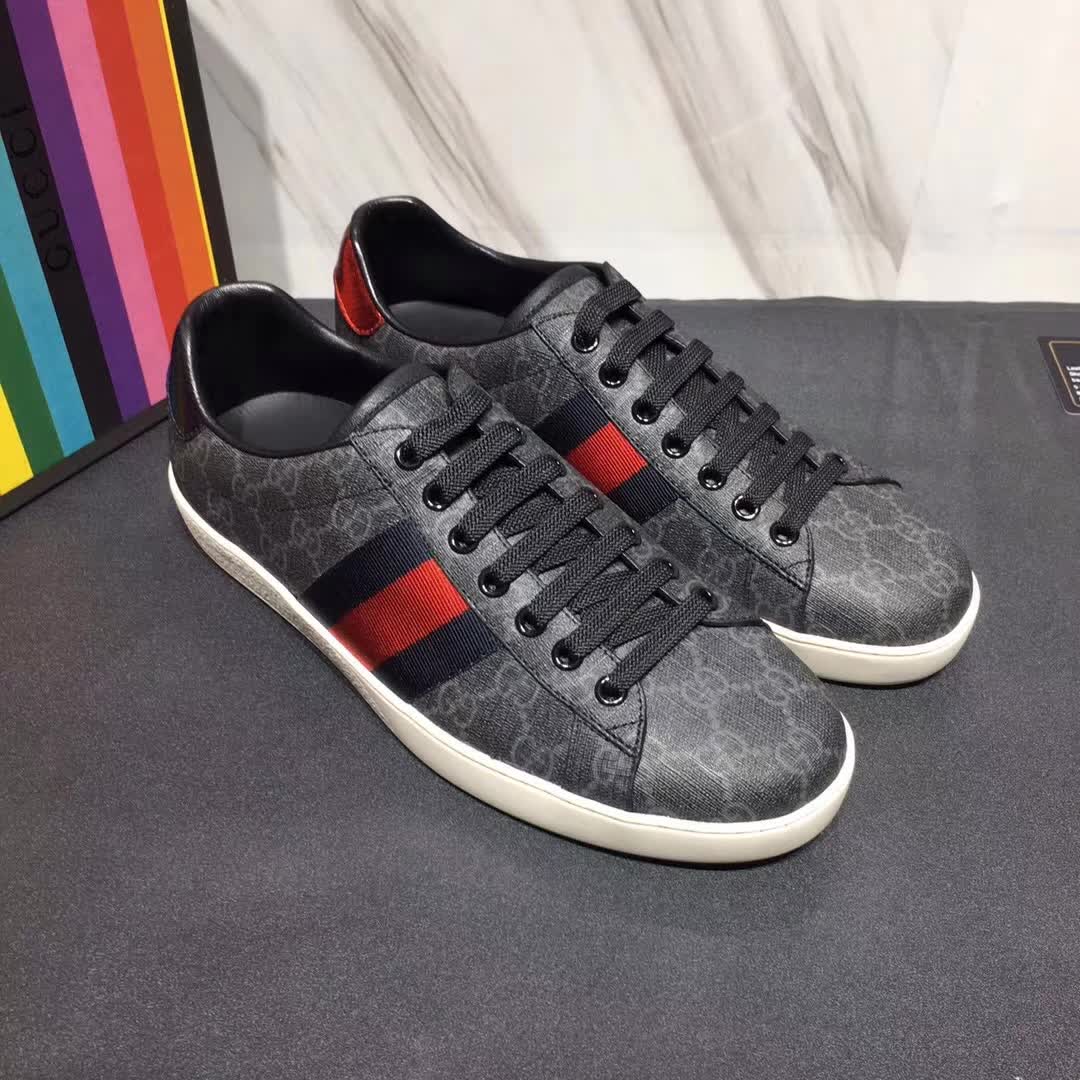 Gucci Men Ace GG Supreme Canvas Sneaker Shoes-Grey