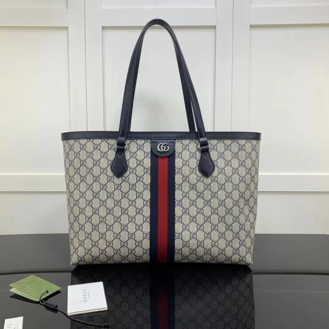 Gucci GG Unisex Ophidia Medium GG Tote Bag Beige Blue Supreme Canvas