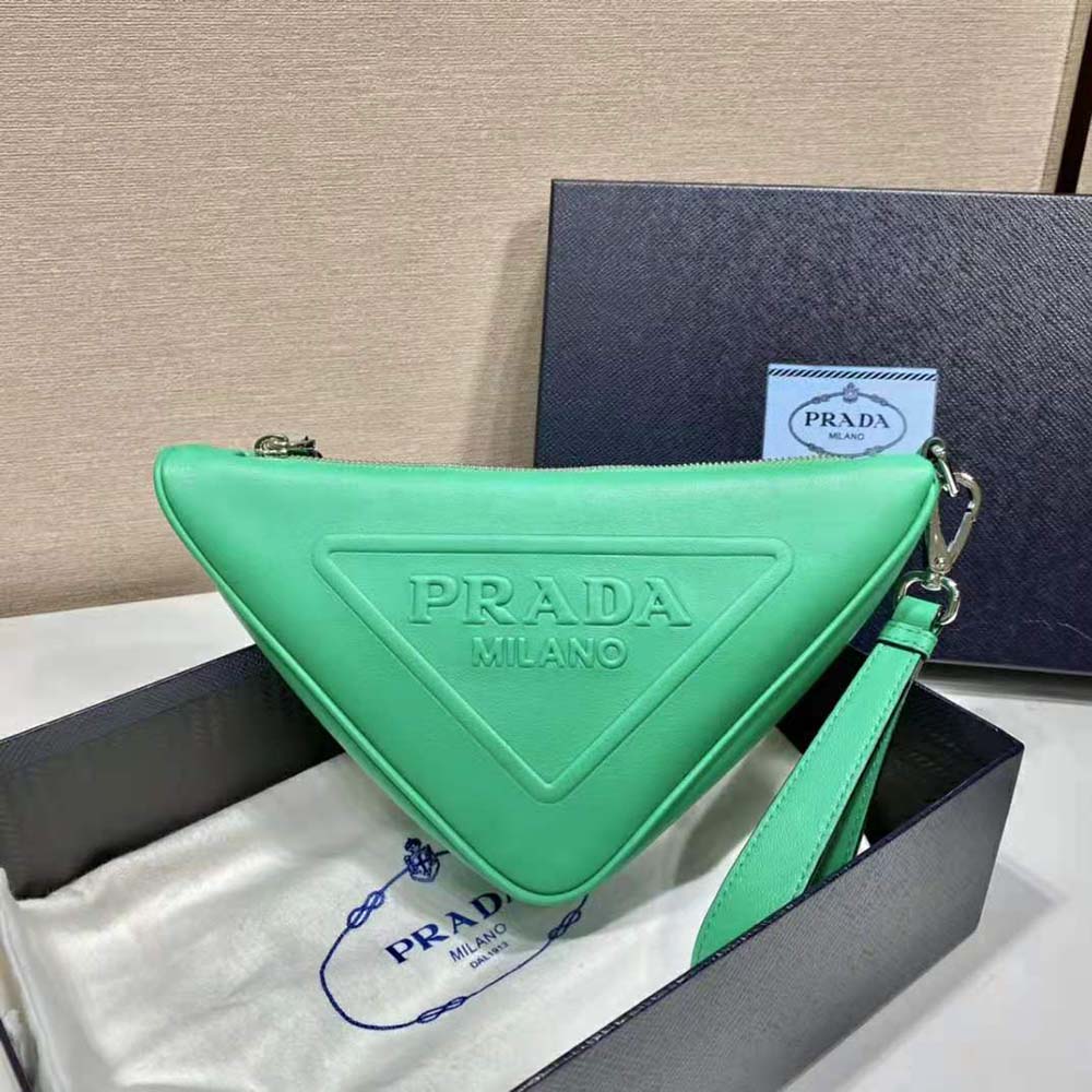Prada Women Leather Triangle Leather Pouch-Green