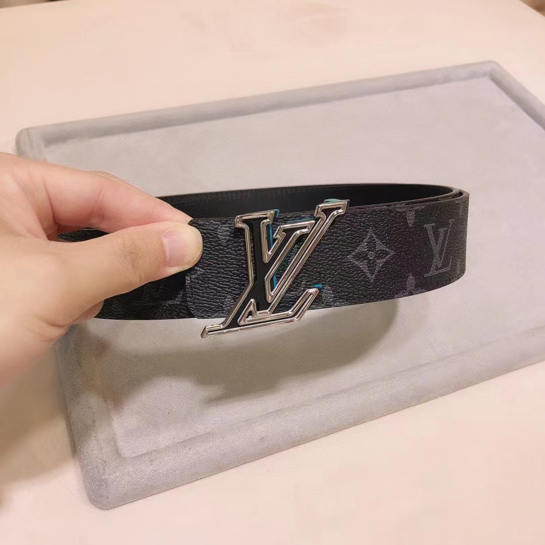 Louis Vuitton Unisex LV Speed 40mm Reversible Belt Turquoise Blue Monogram Eclipse Coated Canvas Leather