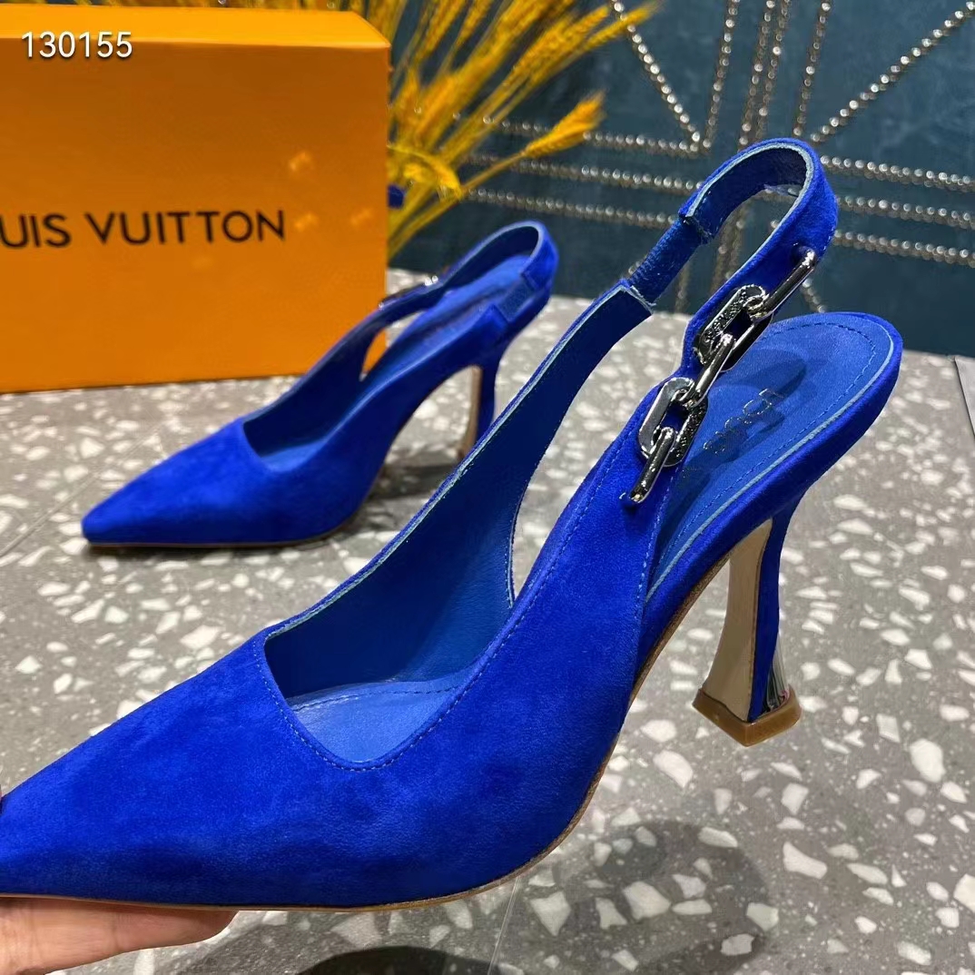 Louis Vuitton Women Sparkle Slingback Pump Blue Suede Baby Goat Leather 9.5 Cm Heel