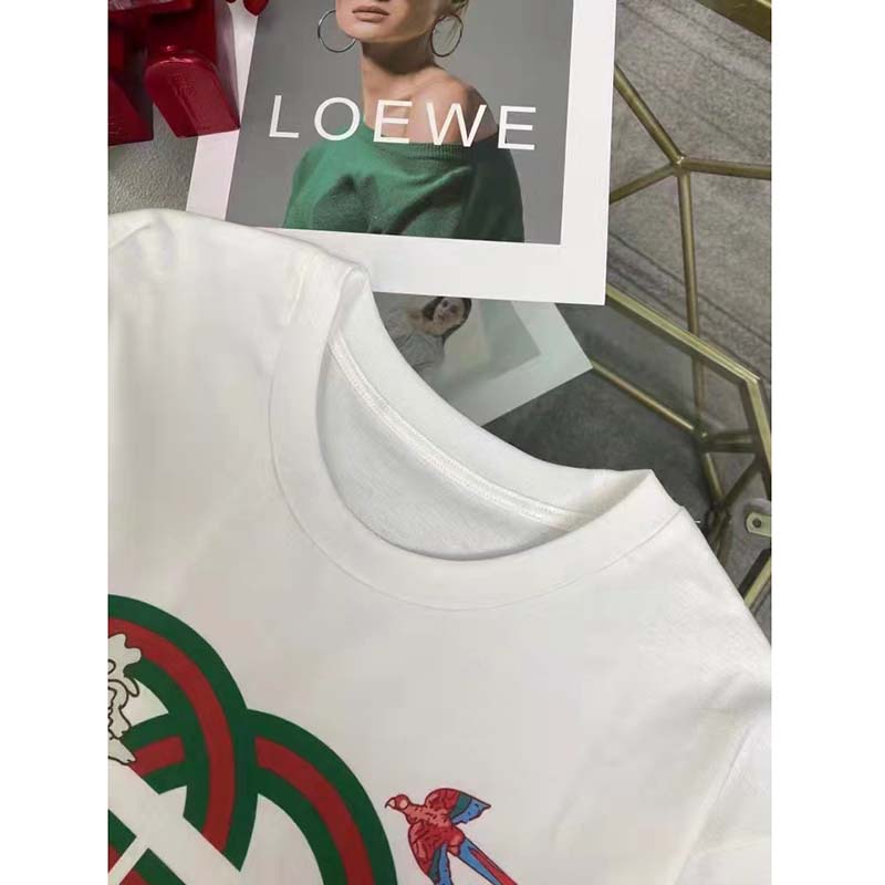 Gucci Men GG Tiger Interlocking G T-Shirt White Cotton Jersey Flower Crewneck Oversize Fit