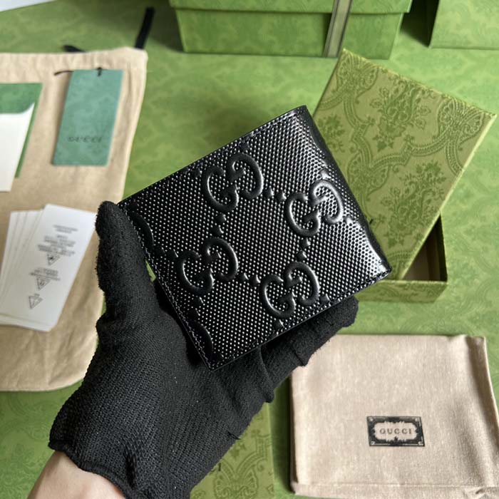 Gucci Unisex GG Embossed Money Clip Embossed Black Leather Viscose Lining