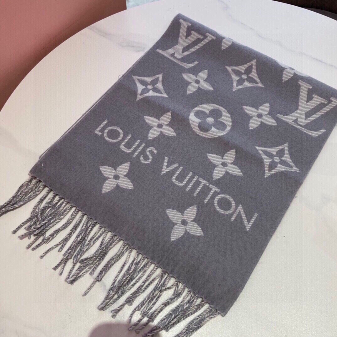 Louis Vuitton LV Unisex Essential Scarf Grey Wool Jacquard Weave Monogram Pattern