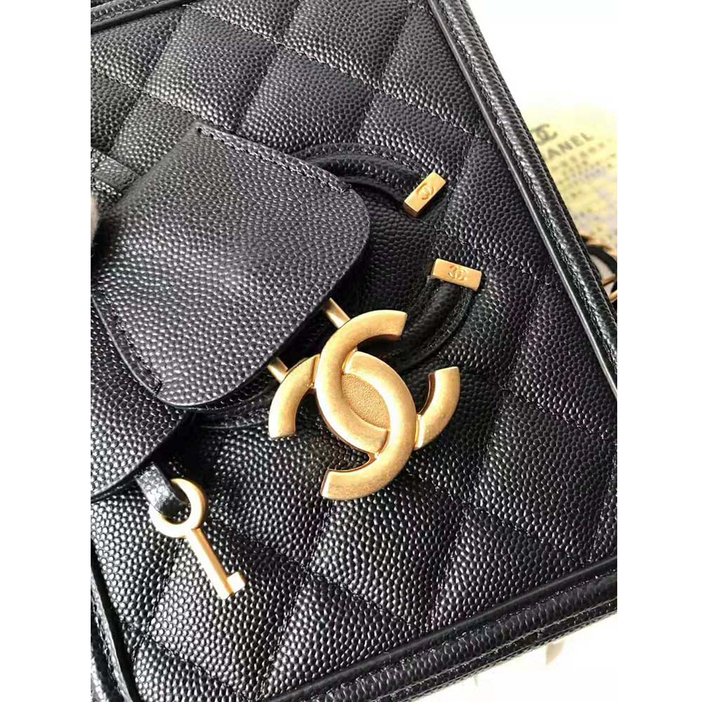 Chanel Women Vanity Case in Grained Calfskin Leather-Black