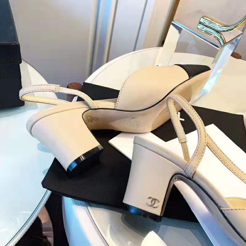 Chanel Women Slingbacks in Goatskin & Grosgrain 6.7 cm Heel-Sandy