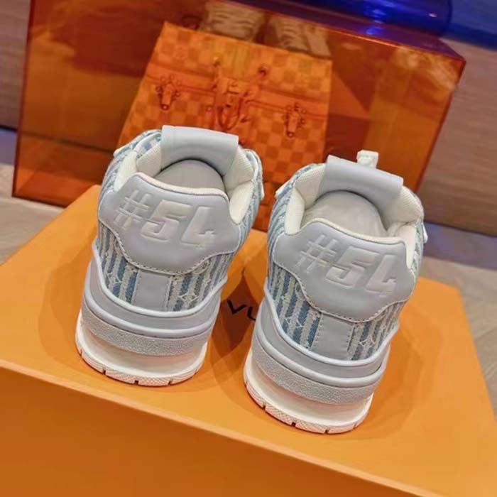 Louis Vuitton Unisex LV Trainer Sneaker Blue Monogram Textile Rubber Outsole Initials