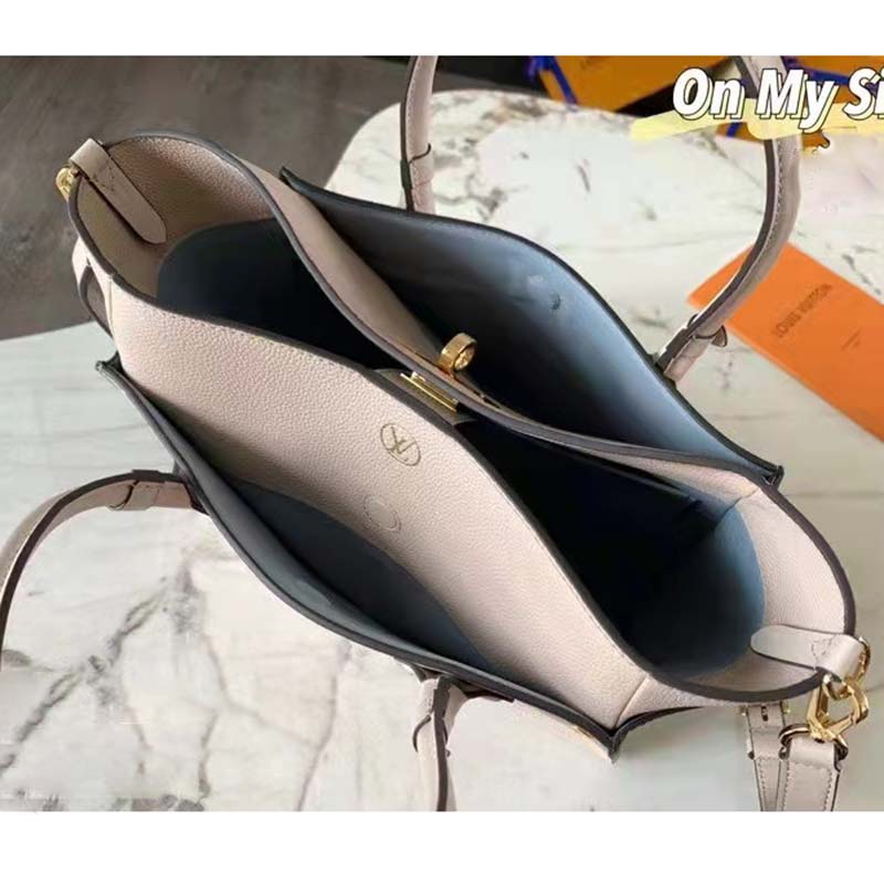 Louis Vuitton LV Women On My Side MM Tote Greige Calfskin Monogram Canvas