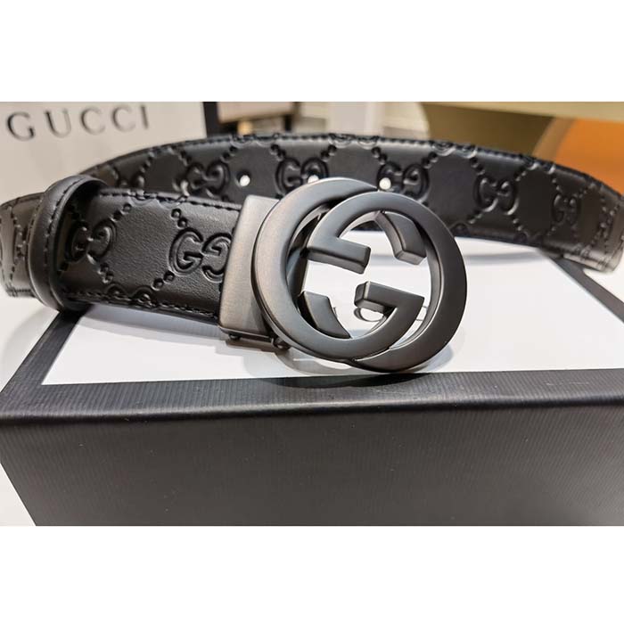 Gucci Unisex GG Marmont Belt Black Leather Double G Black Buckle