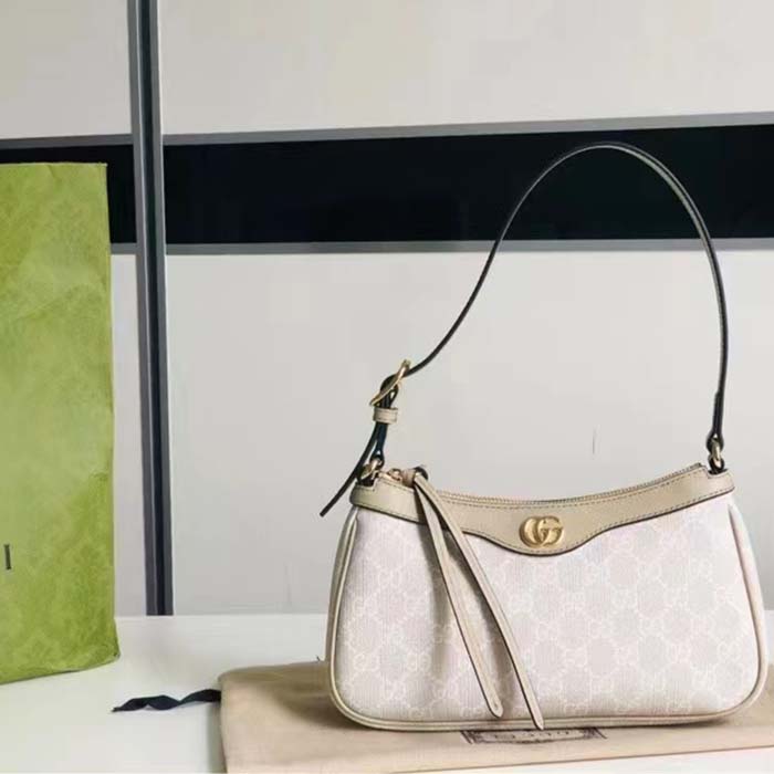 Gucci Women Ophidia Small Handbag Beige White GG Supreme Canvas Double G
