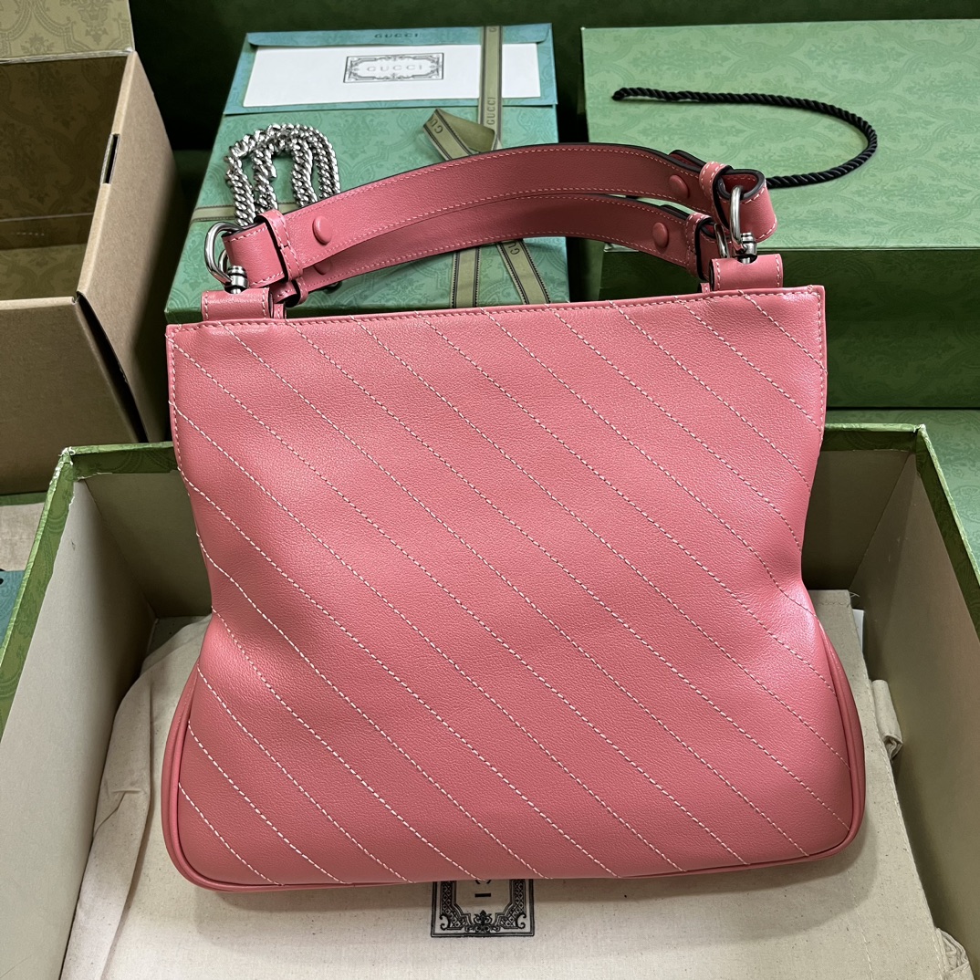Gucci Women GG Blondie Small Tote Bag Pink Leather Round Interlocking G