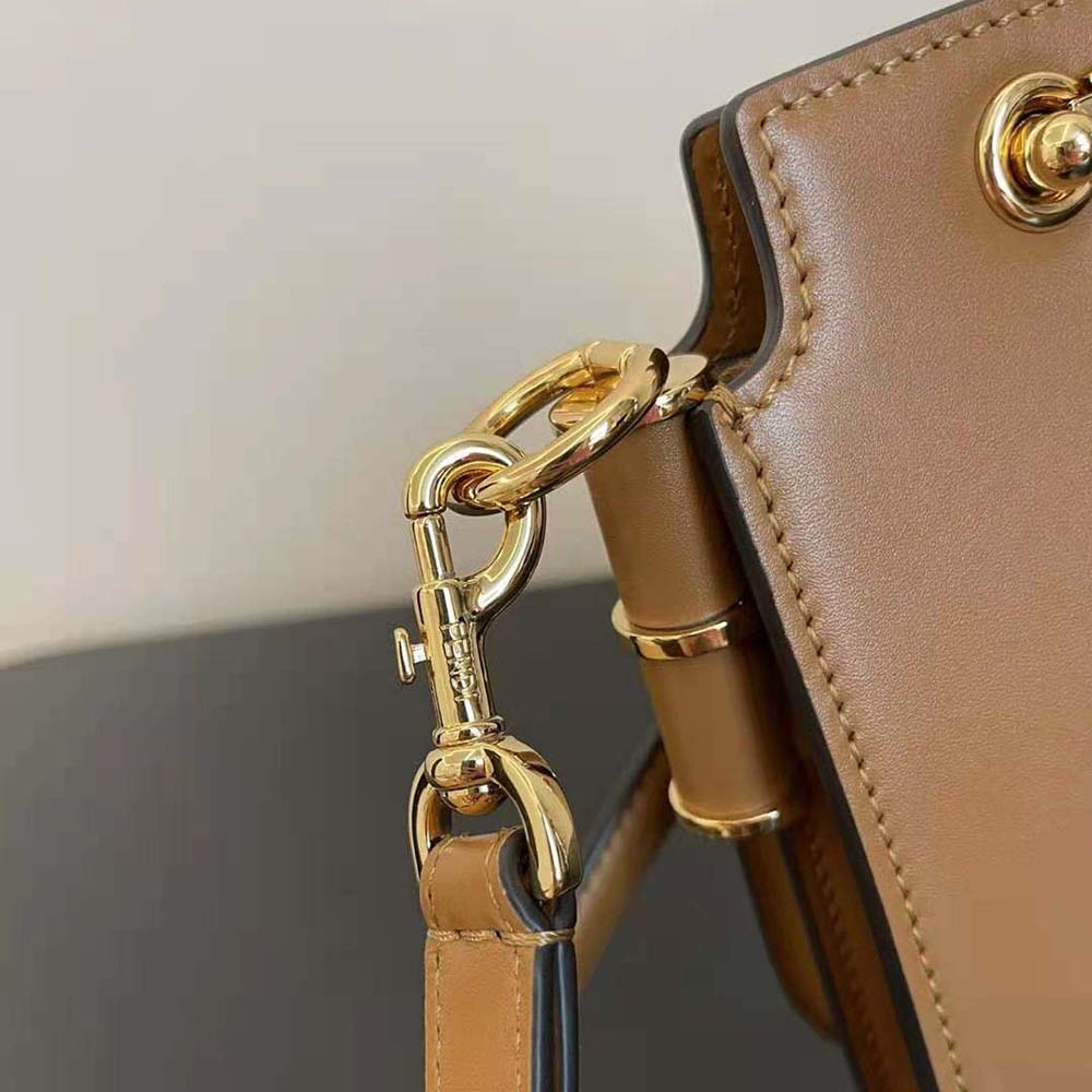 Fendi Women Touch Leather Bag with A Metal FF Clasp-Brown
