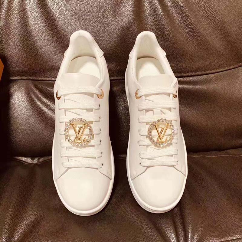 Louis Vuitton LV Unisex Frontrow Sneaker Circle White Calf Leather Rubber Outsole
