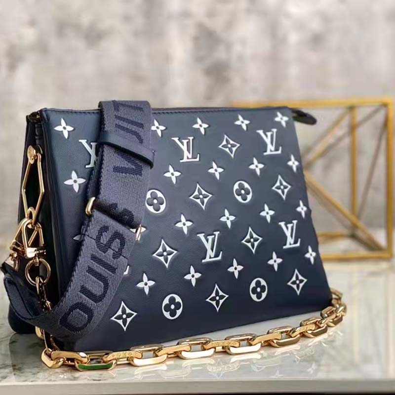Louis Vuitton LV Unisex Coussin PM Handbag Navy Blue Denim-Printed Lambskin
