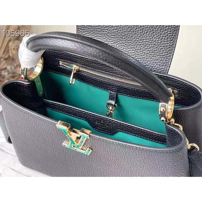 Louis Vuitton LV Women Capucines BB Handbag Black Taurillon Cowhide Leather