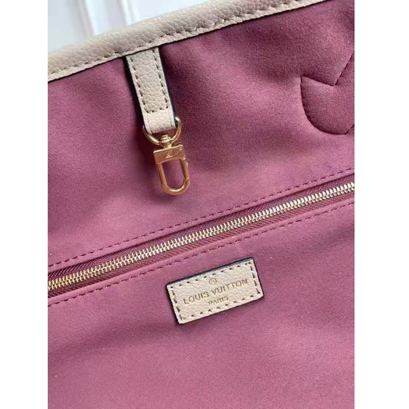 Louis Vuitton LV Women Neverfull MM Tote Beige Embossed Cowhide Leather