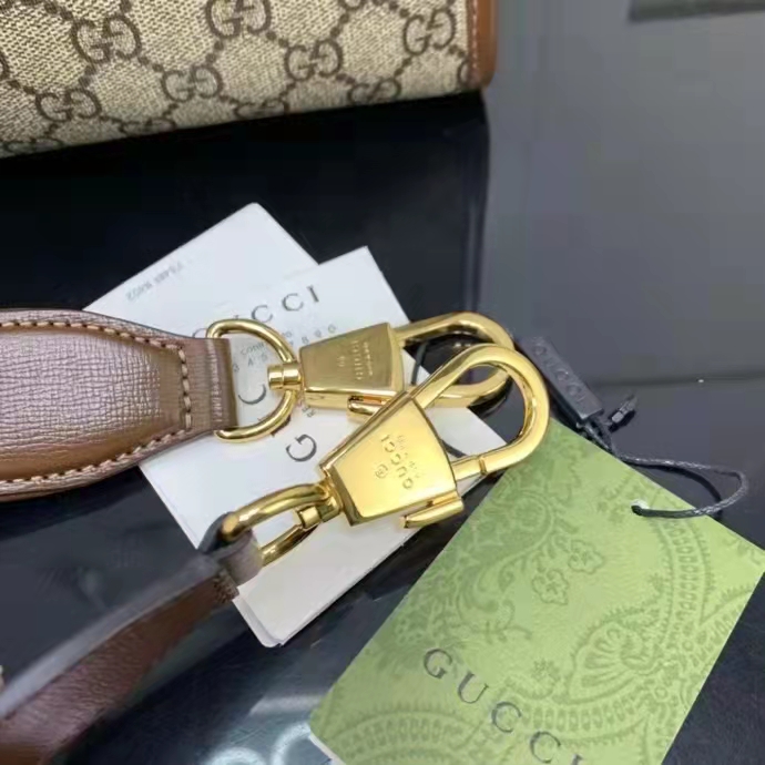 Gucci Unisex Medium Tote Interlocking G Beige Ebony Brown GG Supreme Canvas