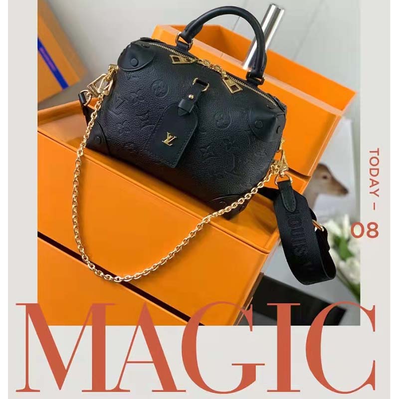 Louis Vuitton LV Women Petite Malle Souple Black Embossed Grained Cowhide Leather