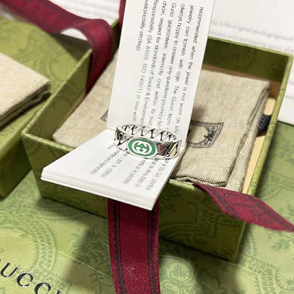 Gucci Women Interlocking G Enamel Ring-Green