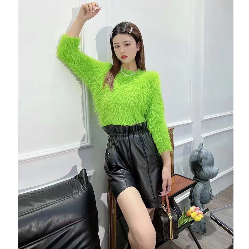 Gucci Women GG Brushed Wool Knit Sweater Bright Green Long Sleeves Crewneck