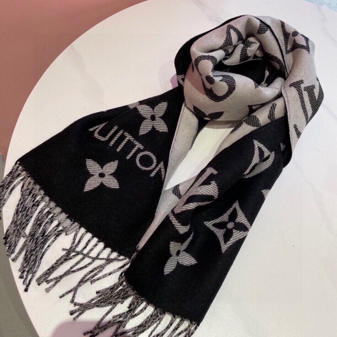 Louis Vuitton LV Unisex Essential Scarf Black Wool Contrasting Monogram Motif Signature