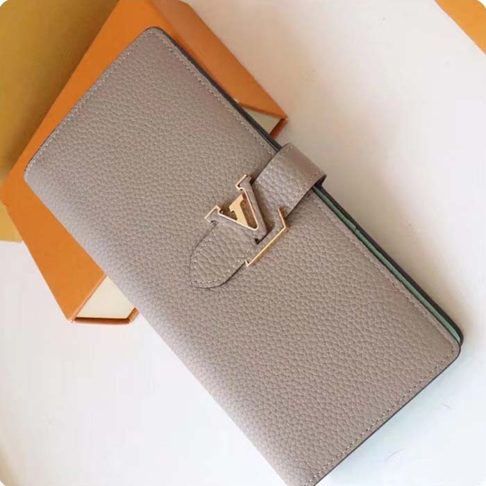 Louis Vuitton LV Unisex Vertical Wallet Galet Beige Aquamarine Blue Taurillon Cowhide Leather