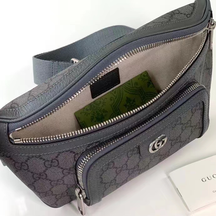 Gucci Unisex GG Ophidia Belt Bag Grey Black GG Supreme Canvas Leather Double G