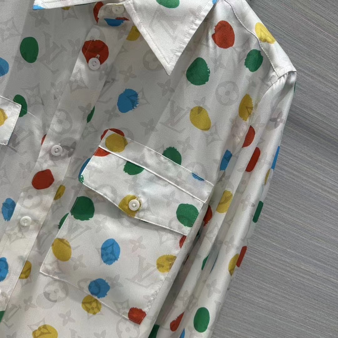 Louis Vuitton Women LV x YK Painted Dots Masculine Shirt Silk White Regular Fit