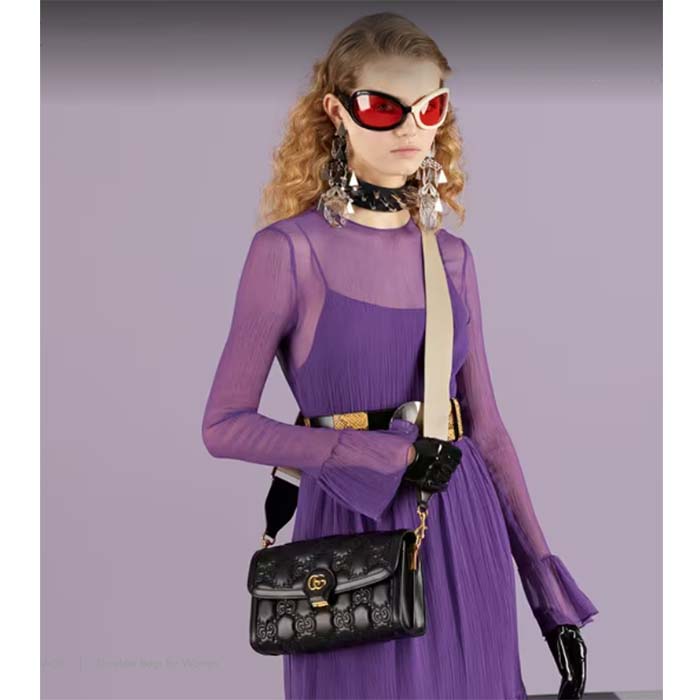 Gucci Women GG Matelassé Small Bag Black Double G