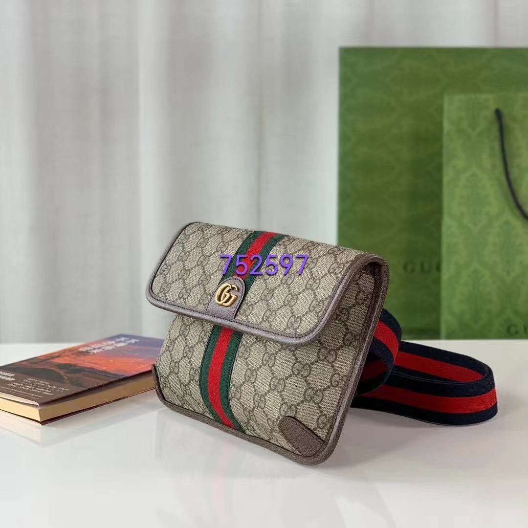 Gucci Unisex Ophidia GG Small Belt Bag Beige Ebony GG Supreme Canvas Double G