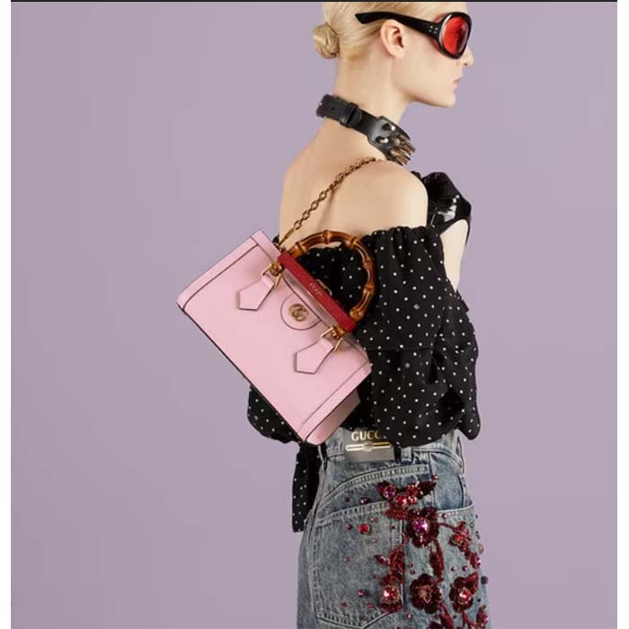 Gucci Women GG Diana Small Shoulder Bag Pink Leather Double G