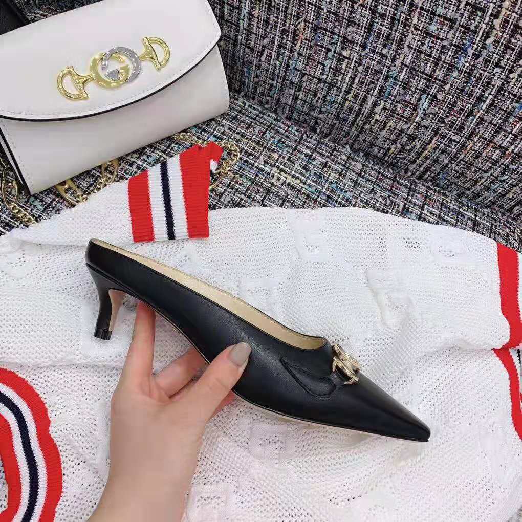 Gucci Women Zumi Leather Slide 4.6 cm Height-Black