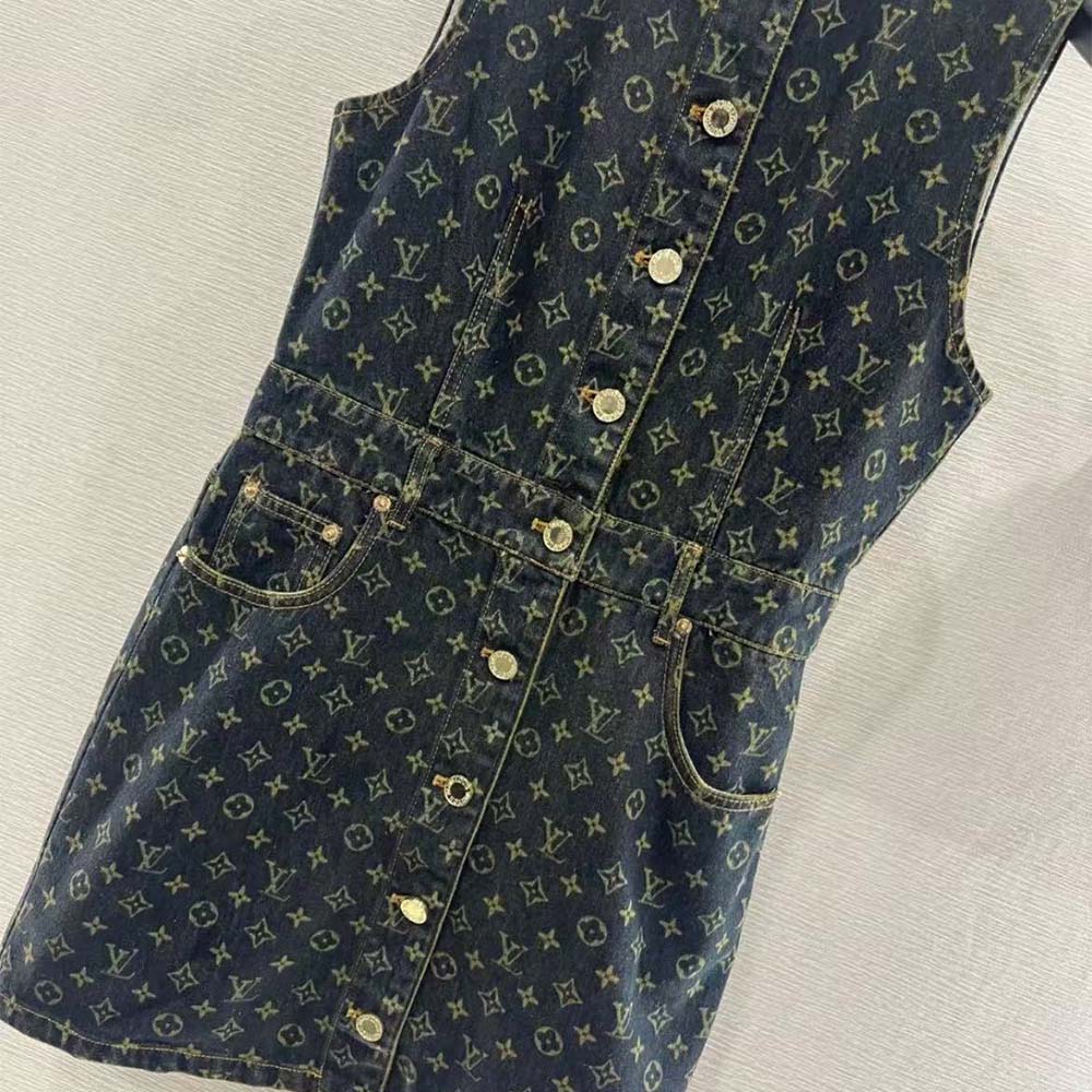 Louis Vuitton Women Monogram Denim Button Front Dress