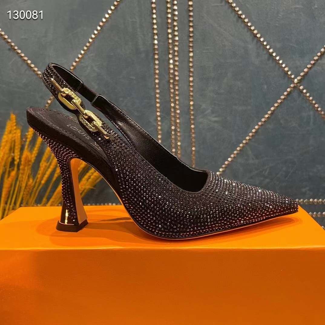 Louis Vuitton LV Women Sparkle Slingback Pump Black Strass Elasticized 9.5 Cm Heel