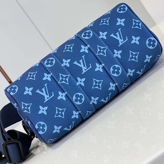 Louis Vuitton LV Unisex Keepall Bandoulière 25 Atlantic Blue Monogram Coated Canvas Cowhide Leather