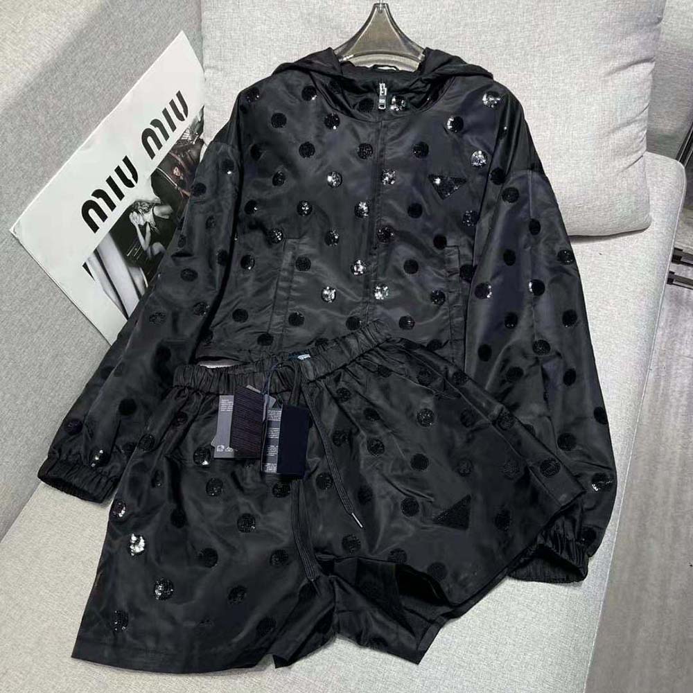 Prada Women Re-Nylon Embroidered Jacket-Black