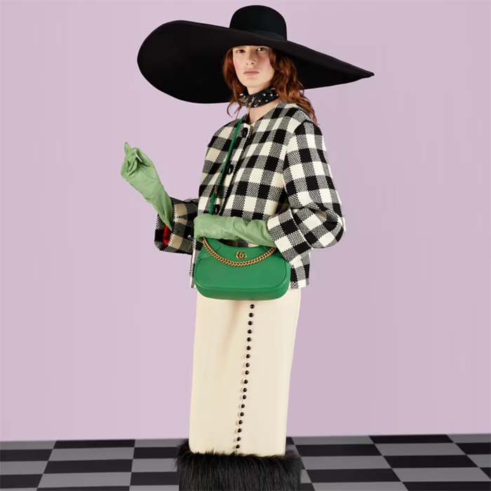 Gucci Women GG Aphrodite Small Shoulder Bag Green Soft Leather Double G