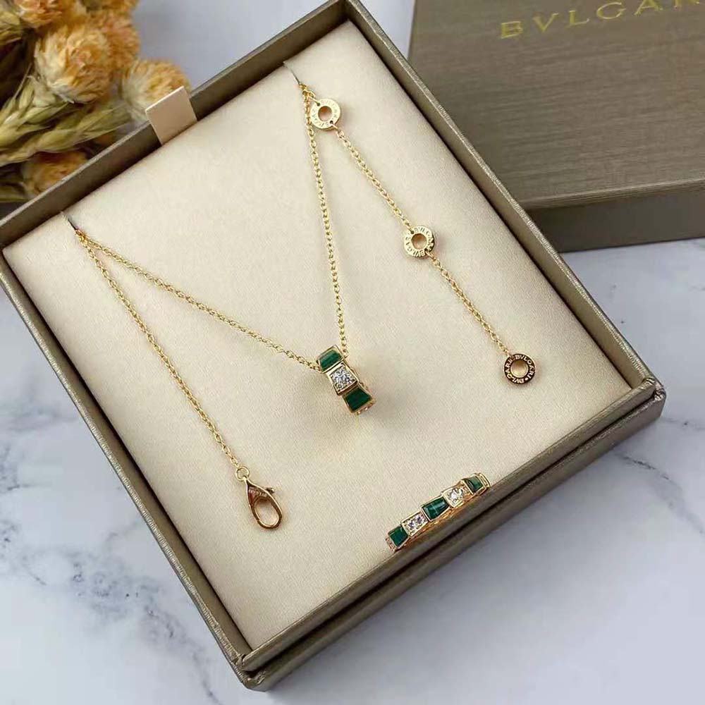 Bvlgari Women Serpenti Viper 18 KT Rose Gold Necklace Set with Malachite Elements