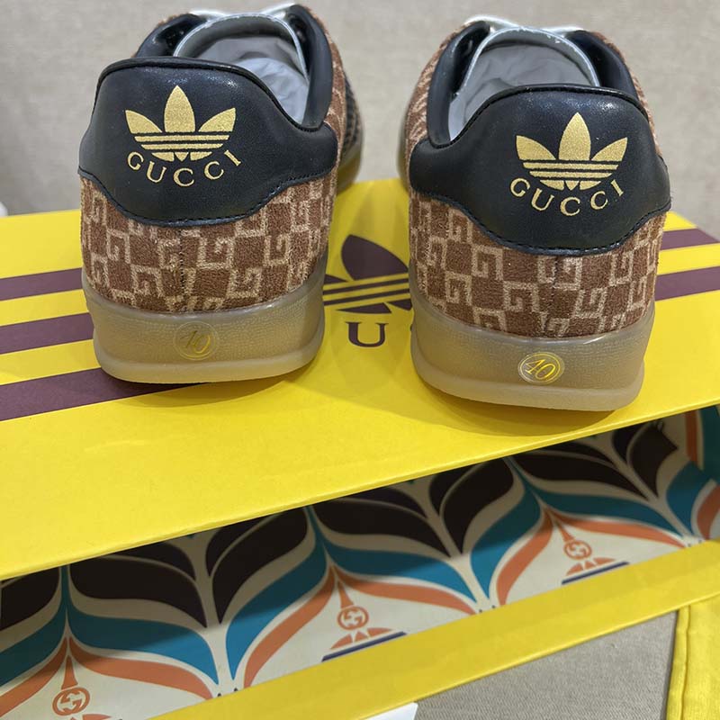 Gucci Unisex Adidas x Gucci Gazelle Sneaker Brown Black Square G Suede Leather Low Heel
