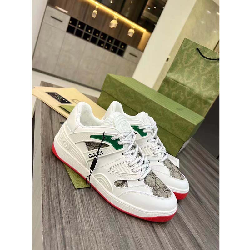 Gucci Unisex GG Basket Sneaker Interlocking G Beige Ebony GG Supreme Canvas