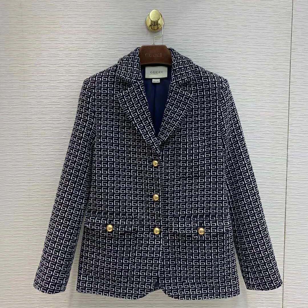 Gucci Women Square G Wool Jacket in Boxy Fit-Navy