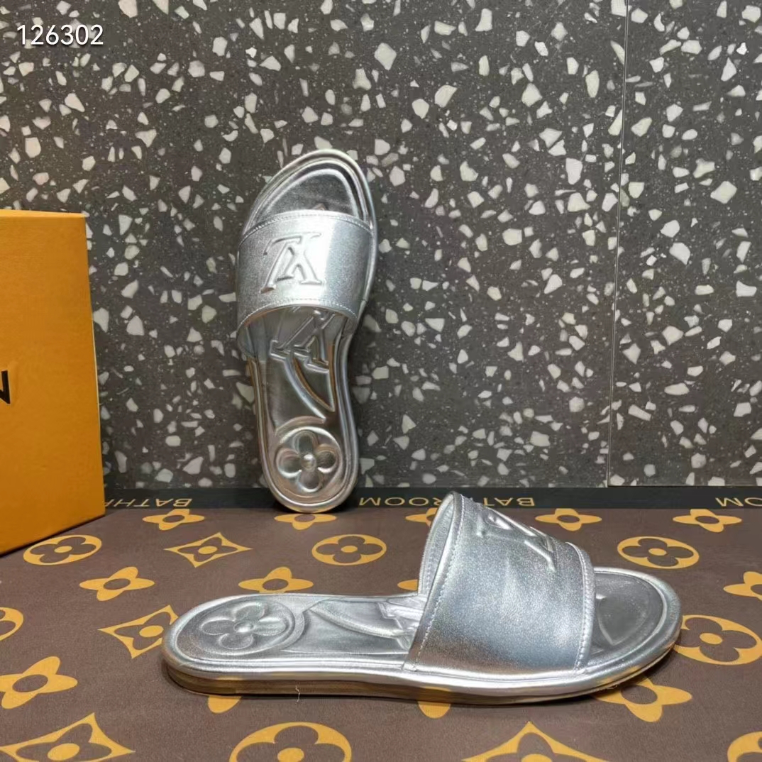Louis Vuitton LV Women Magnetic Flat Mule Silver Lambskin Leather Outsole