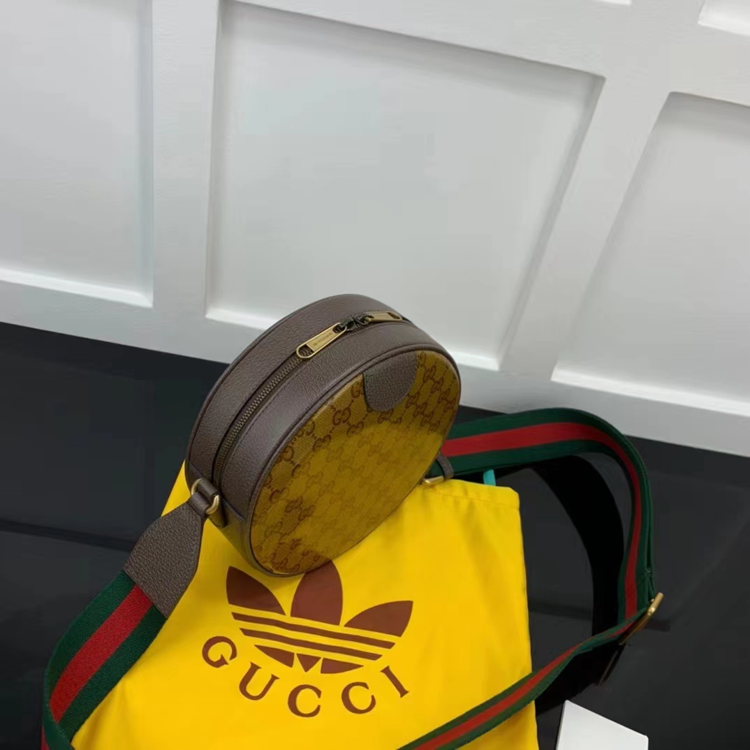 Gucci Unisex Adidas x Gucci Ophidia Small Shoulder Bag Beige Brown GG Crystal Canvas
