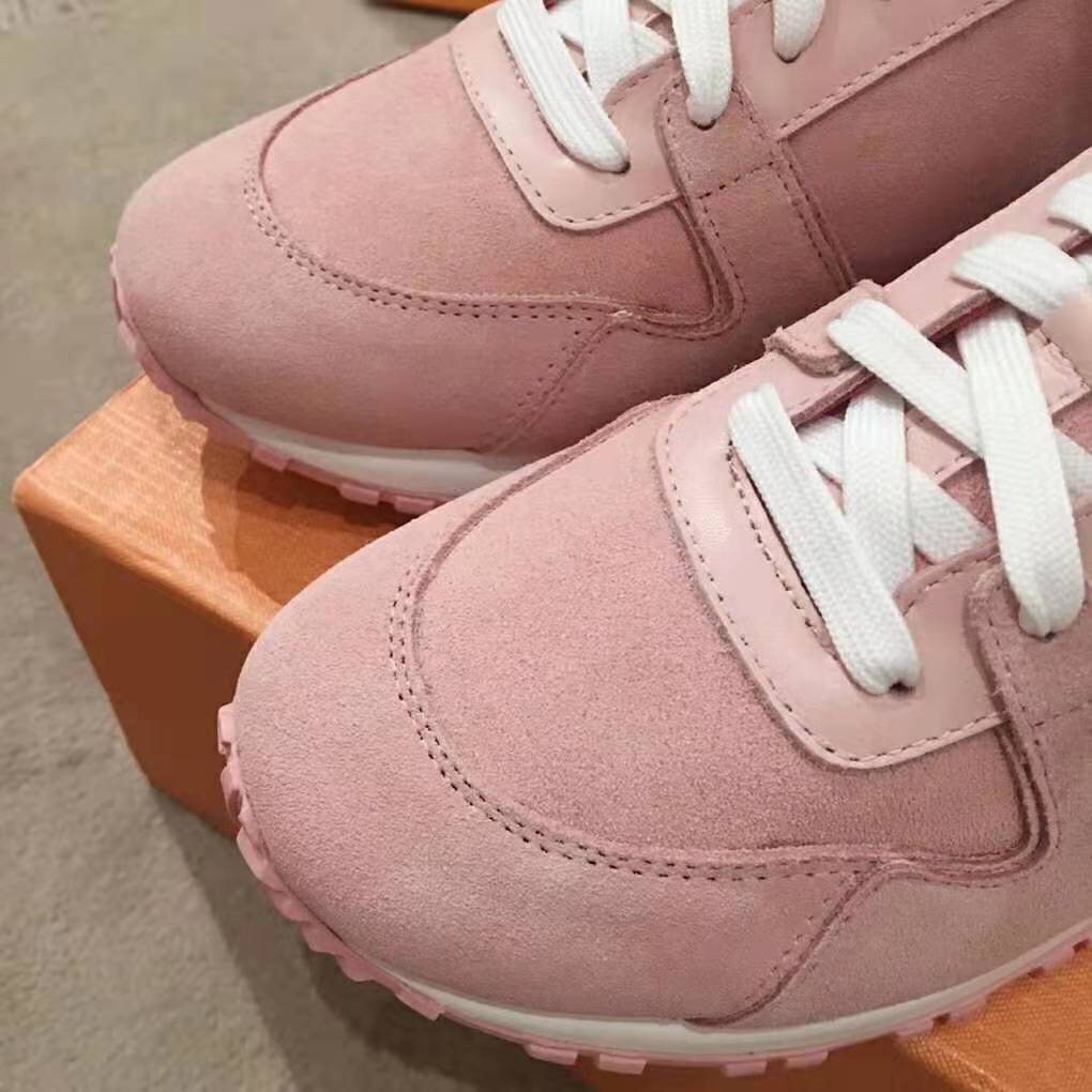 Louis Vuitton LV Women Run Away Sneaker in Suede Calf Leather-Pink