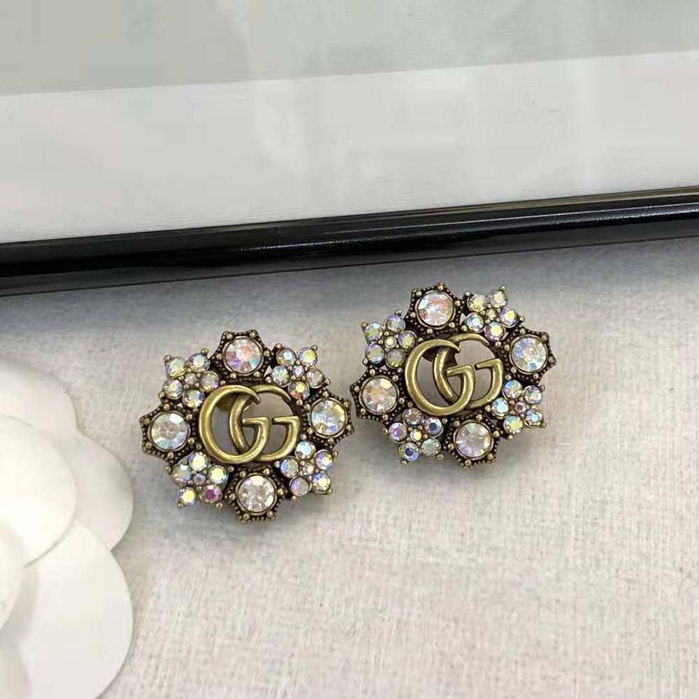 Gucci Women Double G Crystal Flowers Earrings