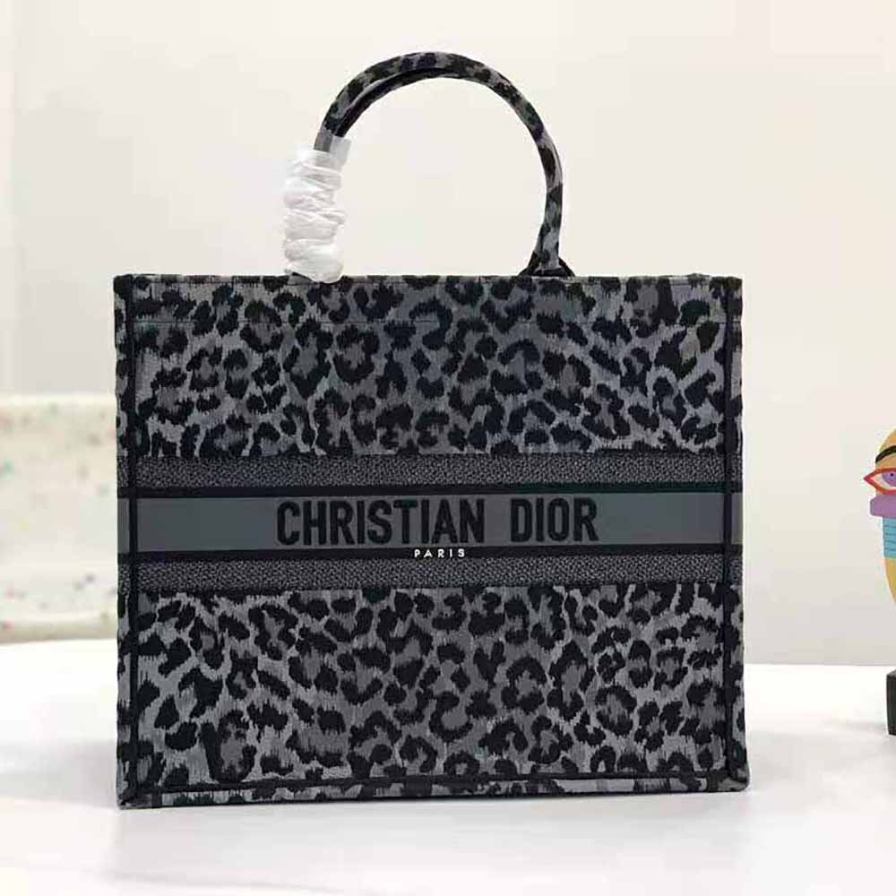 Dior Women Book Tote Gray Mizza Embroidery