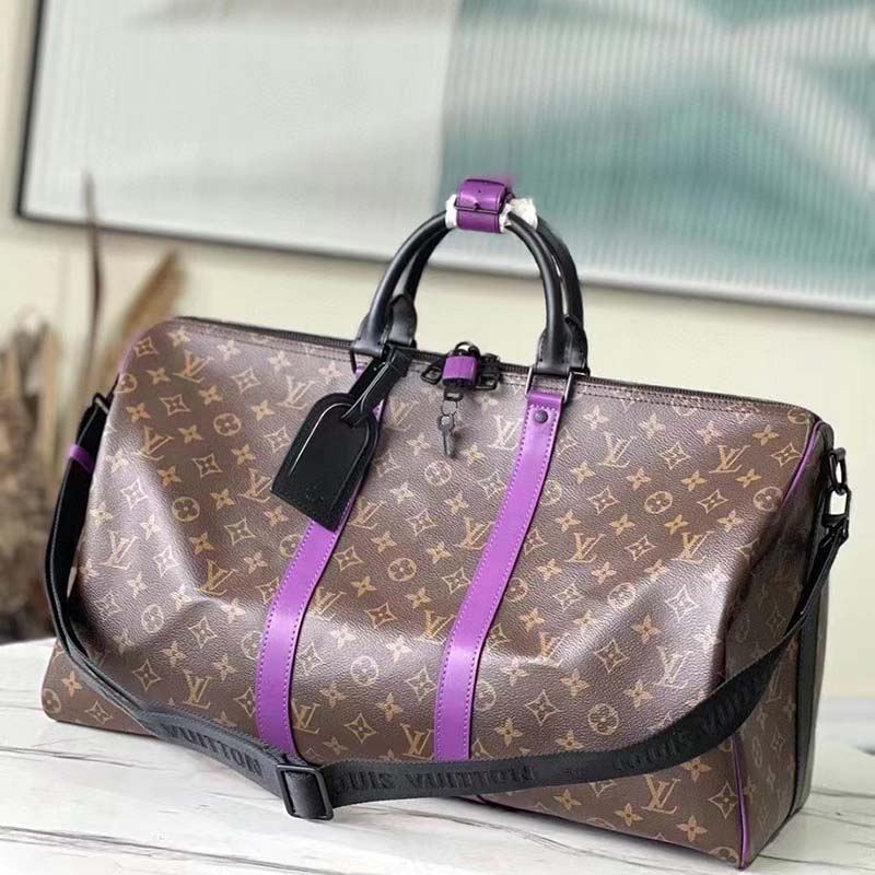 Louis Vuitton LV Unisex Keepall Bandoulière 50 Travel Bag Purple Monogram Coated Canvas